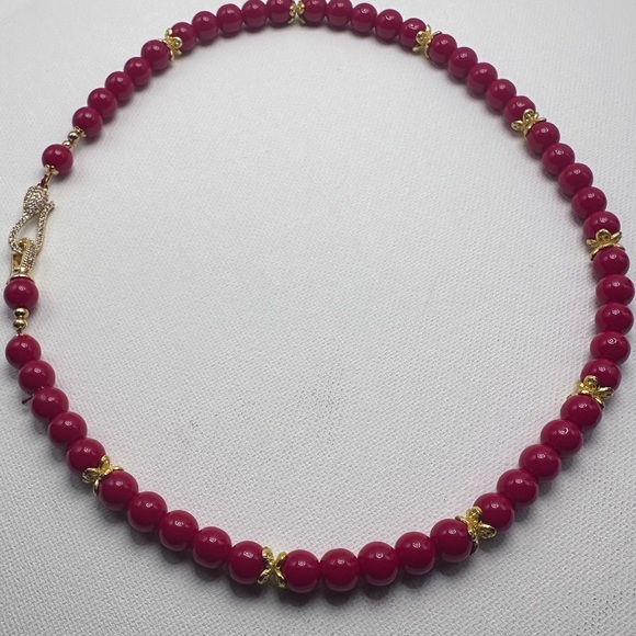 SOLD.  Handmade, Beadded, Red Coral Necklace, 18K gold plated findings, - Picture 8 of 10